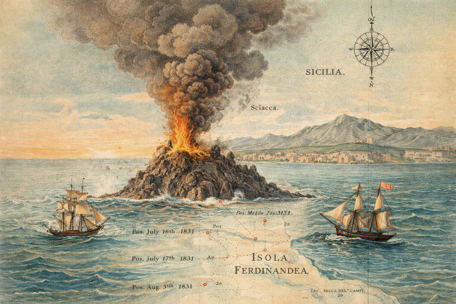 Dipinto dell'isola ferdinandea in sicilia