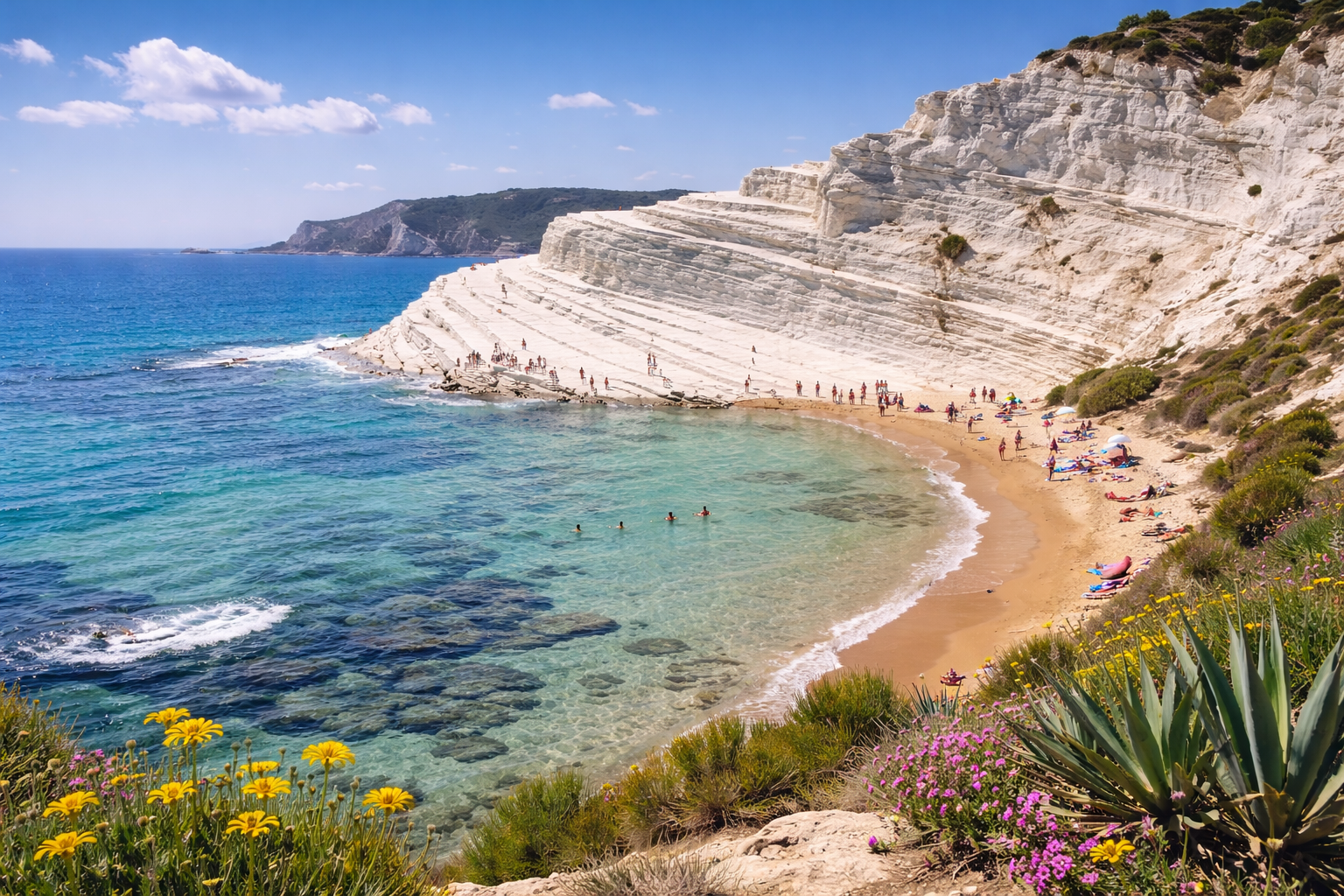 Scala dei Turchi, celebre scogliera di marna bianca in Sicilia con mare cristallino nei pressi di Agrigento