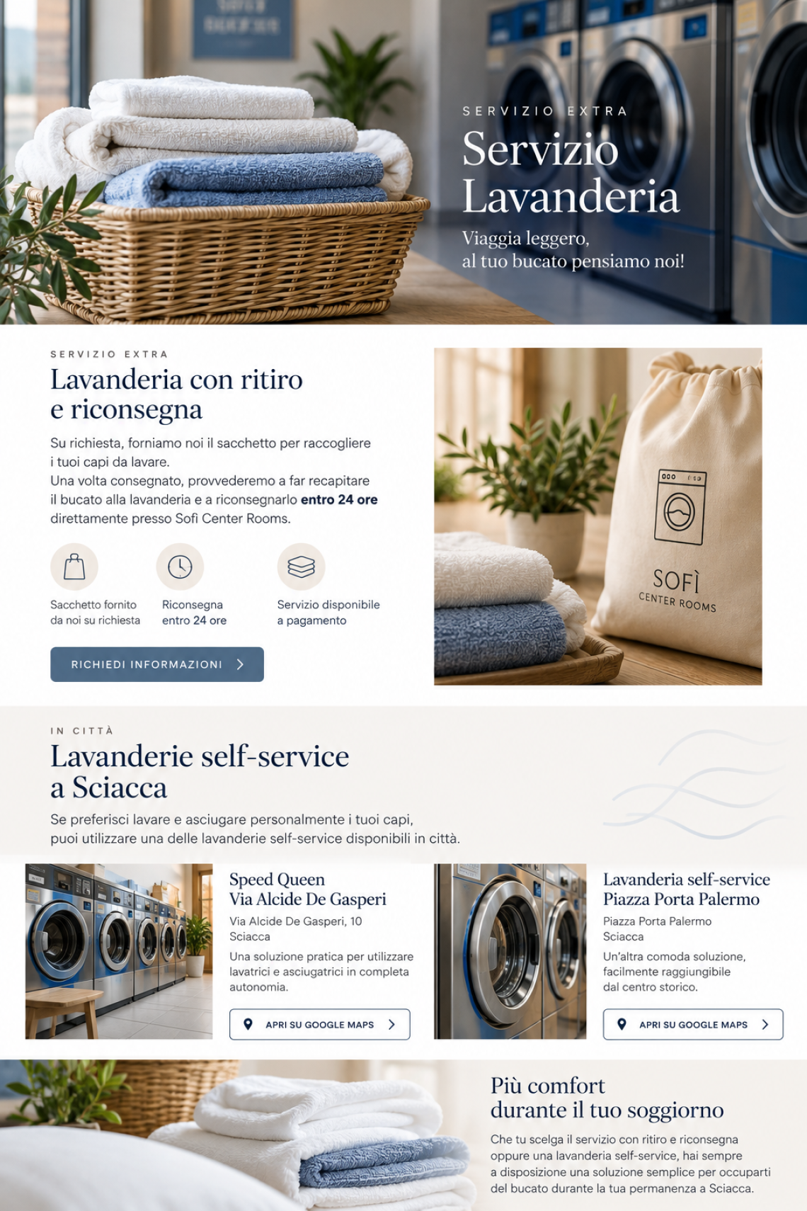 Lavanderia self-service con lavatrici e biancheria pulita a Sciacca